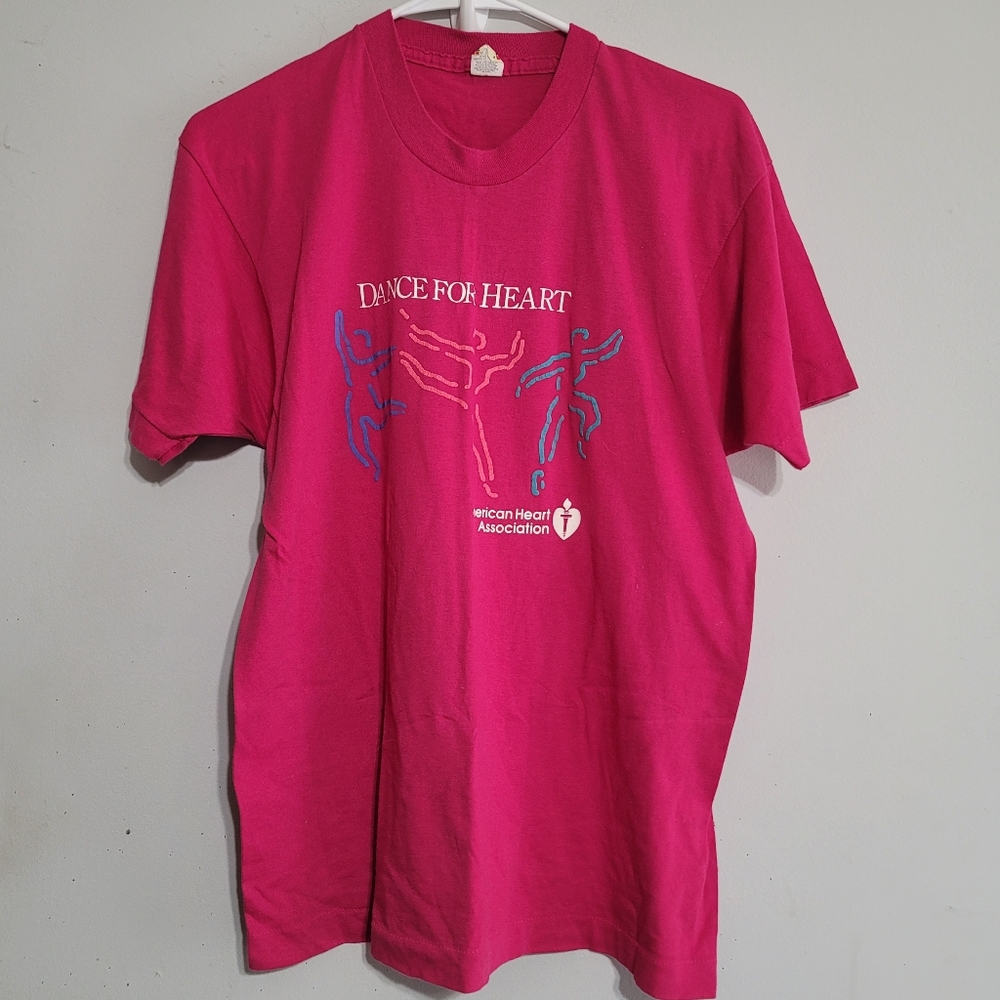 VTG 80'S Dance For‎ Heart T Shirt Screen Stars Single Stitch LARGE PINK TOP USA